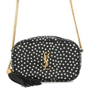 Saint Laurent Paris Chain Shoulder Bag Lou Dot Tassel Black White